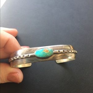 Vintage Southwest Sterling Turquoise Stamped Cuff